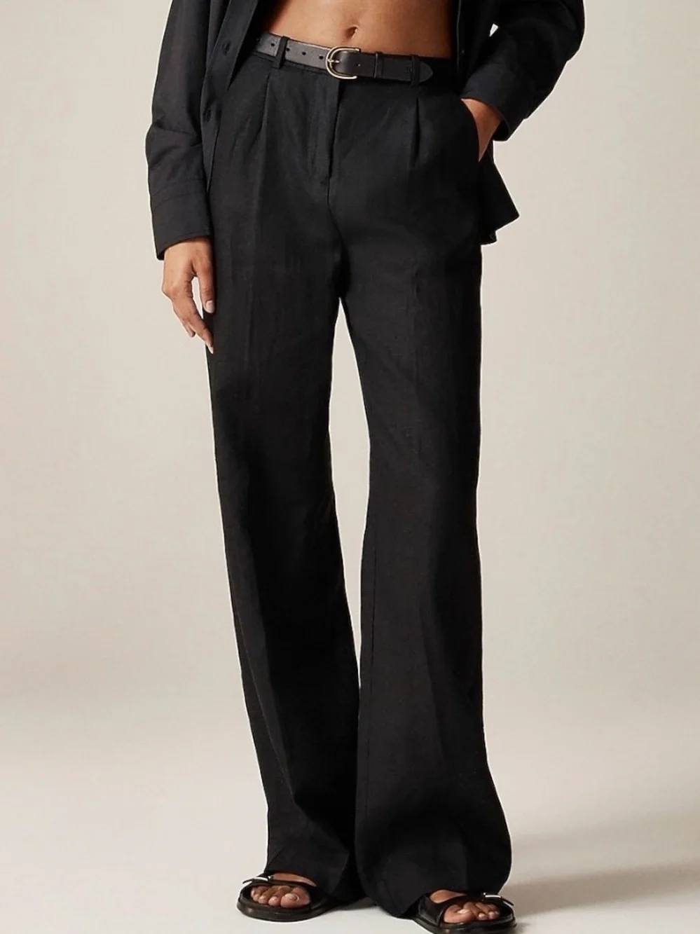 J Crew Black Essential Wide Leg Linen Pants BW528 Lightweight Classic Trousers 8
